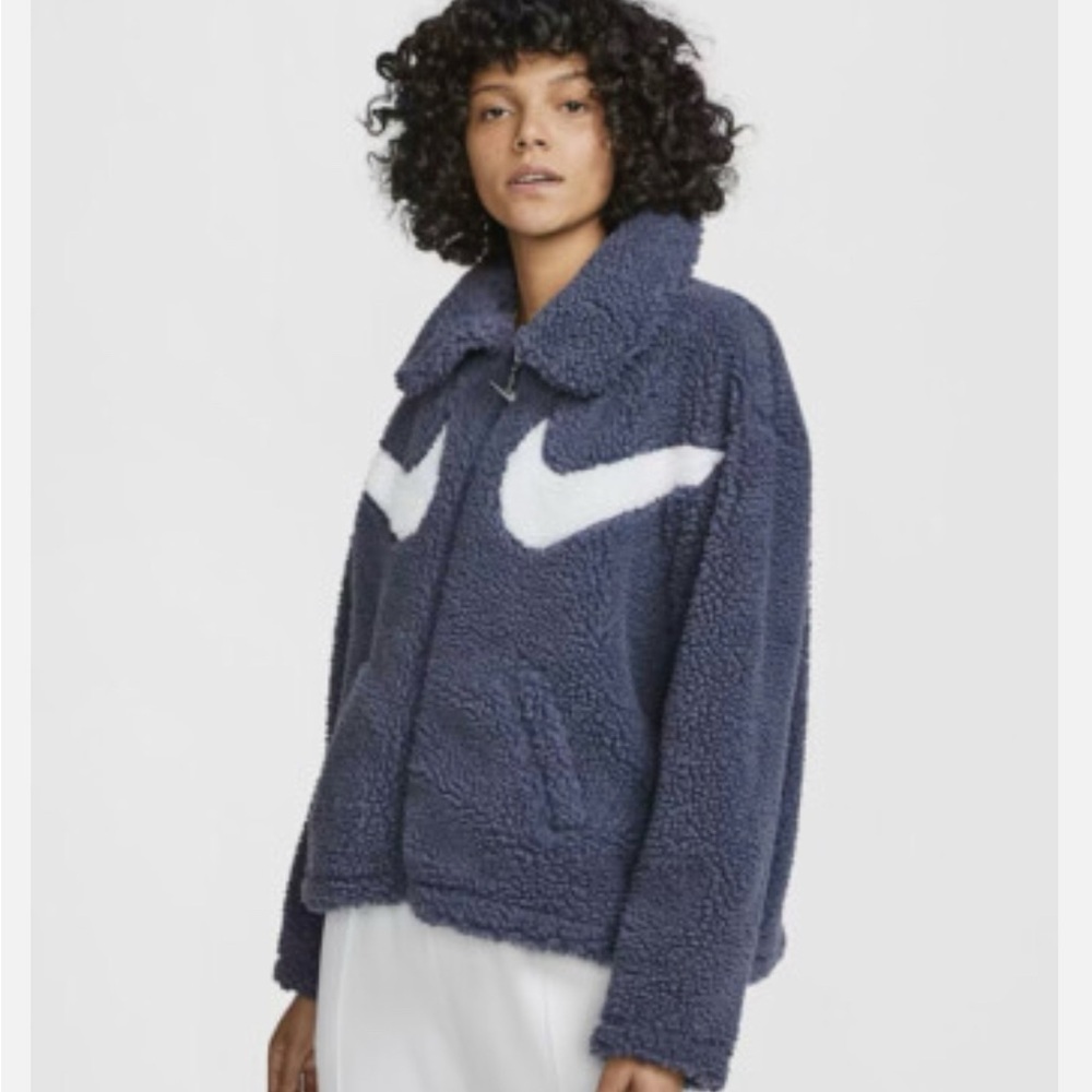 Women's Navy Nike Teddy Fleece Jacket Double Swoosh